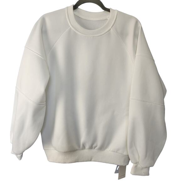 Oversize Sweatshirt NWT Casual White Raglan Sleeve Small Crew Neck - Picture 1 of 9